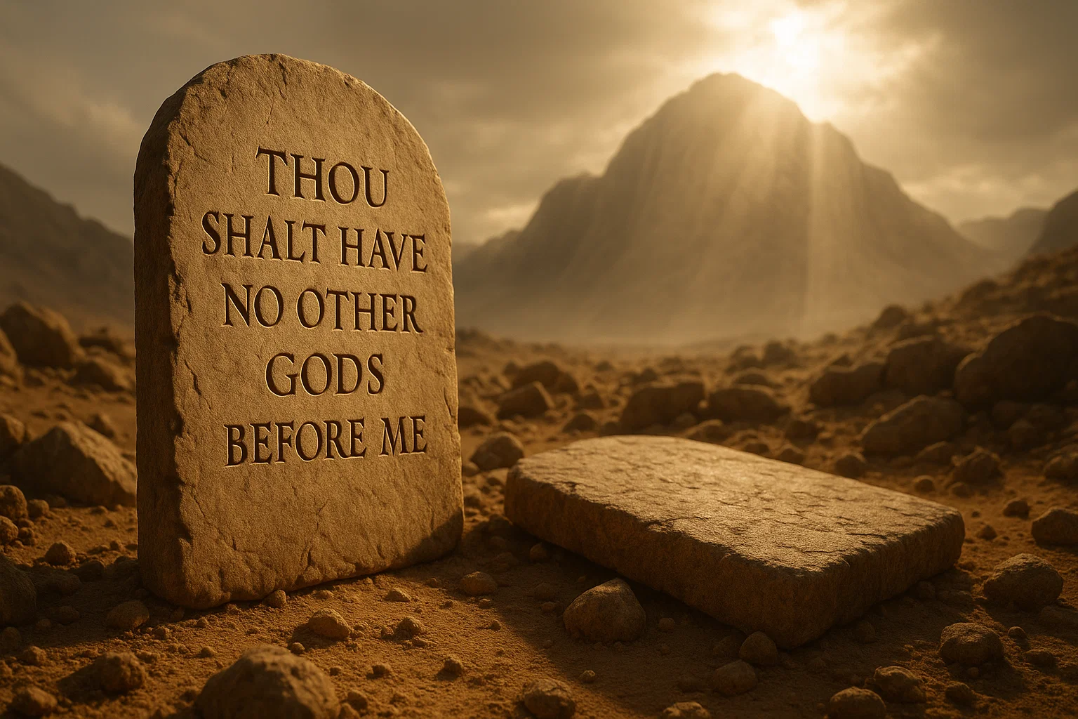 Stone tablets at Mount Sinai inscribed with “Thou Shalt Have No Other Gods Before Me