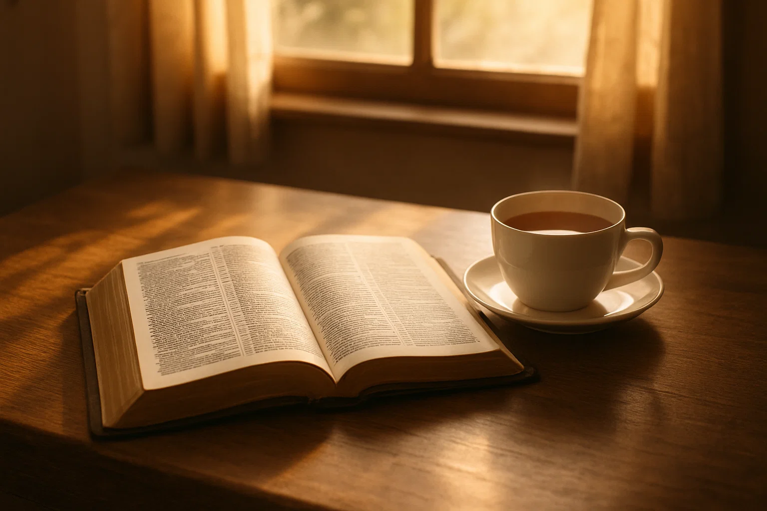 Open Bible with soft sunlight