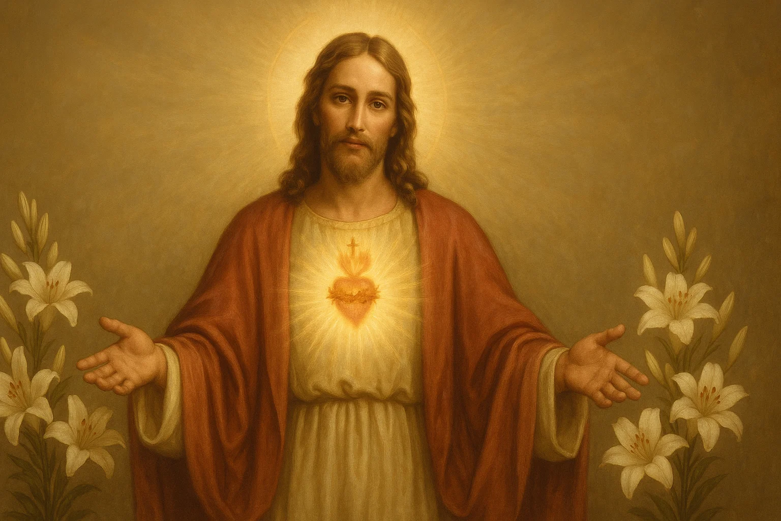 Sacred Heart of Jesus illuminated with light and compassion