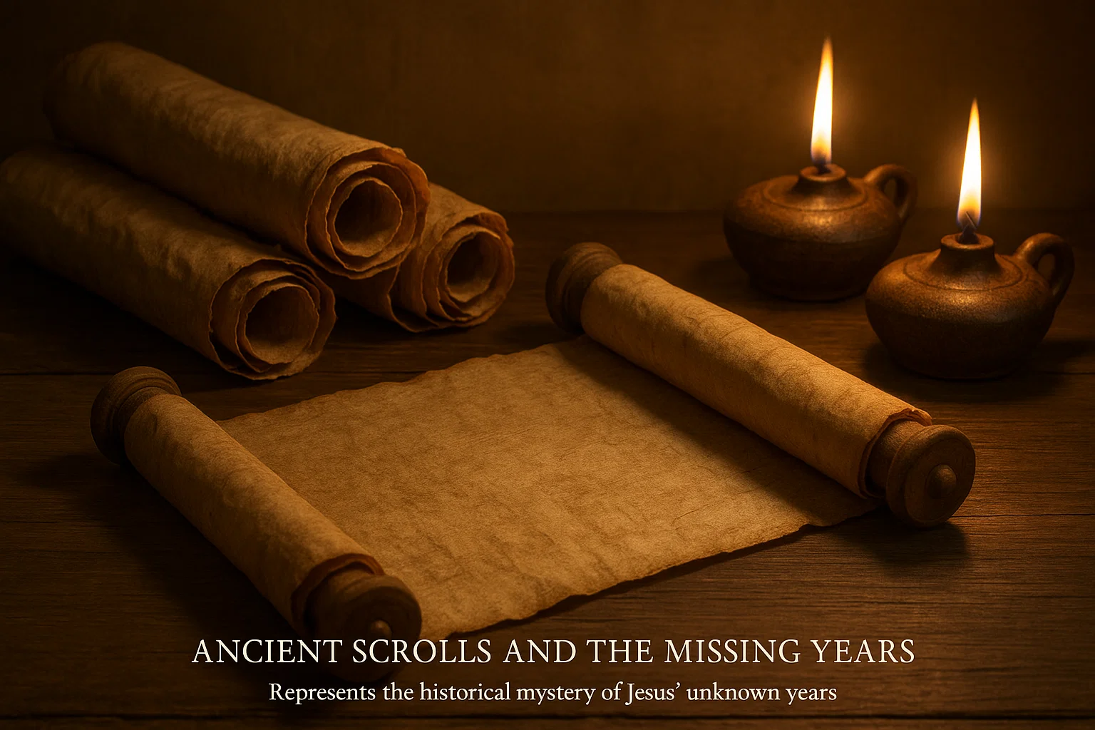 Scrolls representing lost records of Jesus’ early life