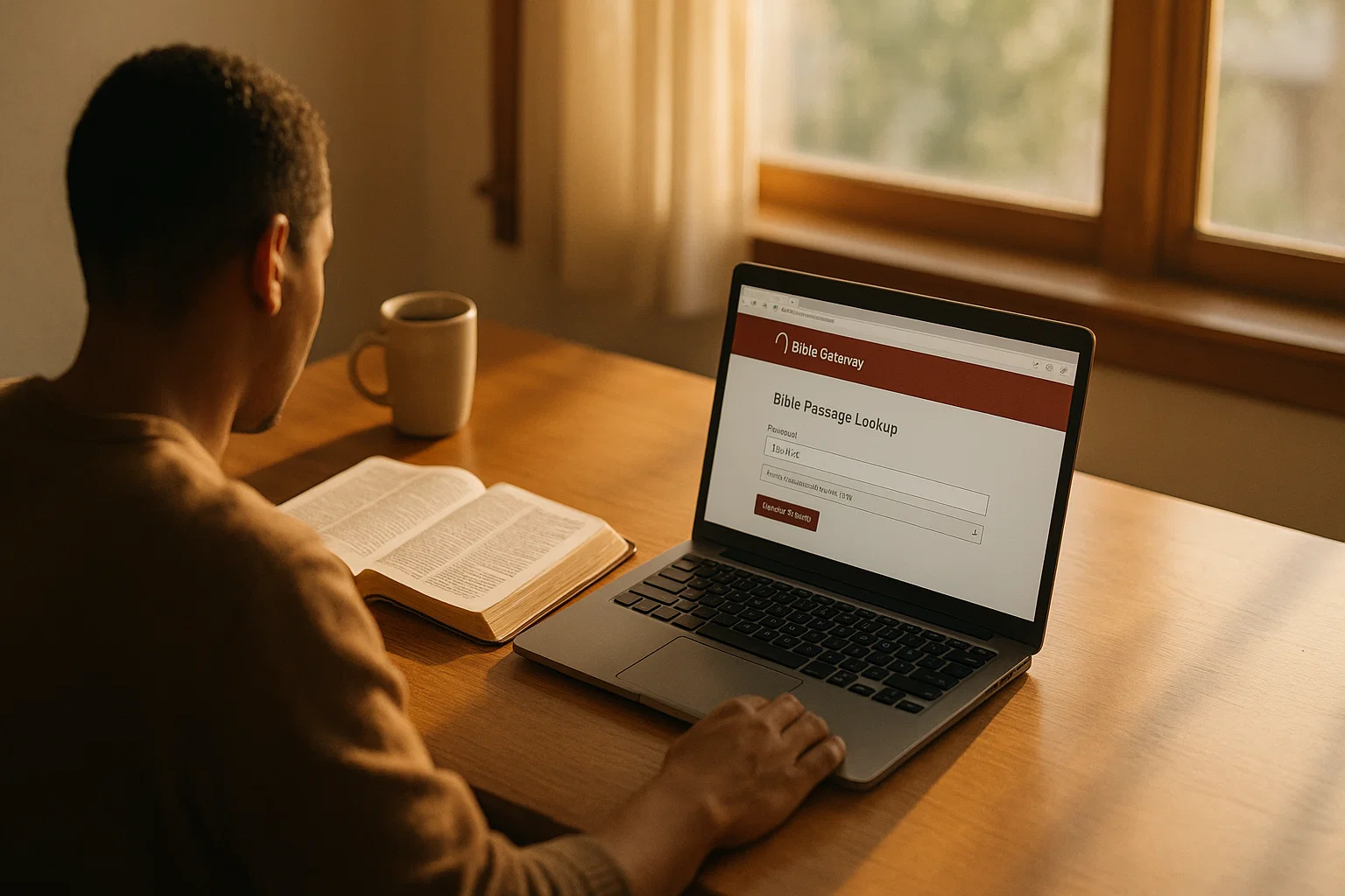 Person studying Scripture using Bible Gateway Passage Lookup