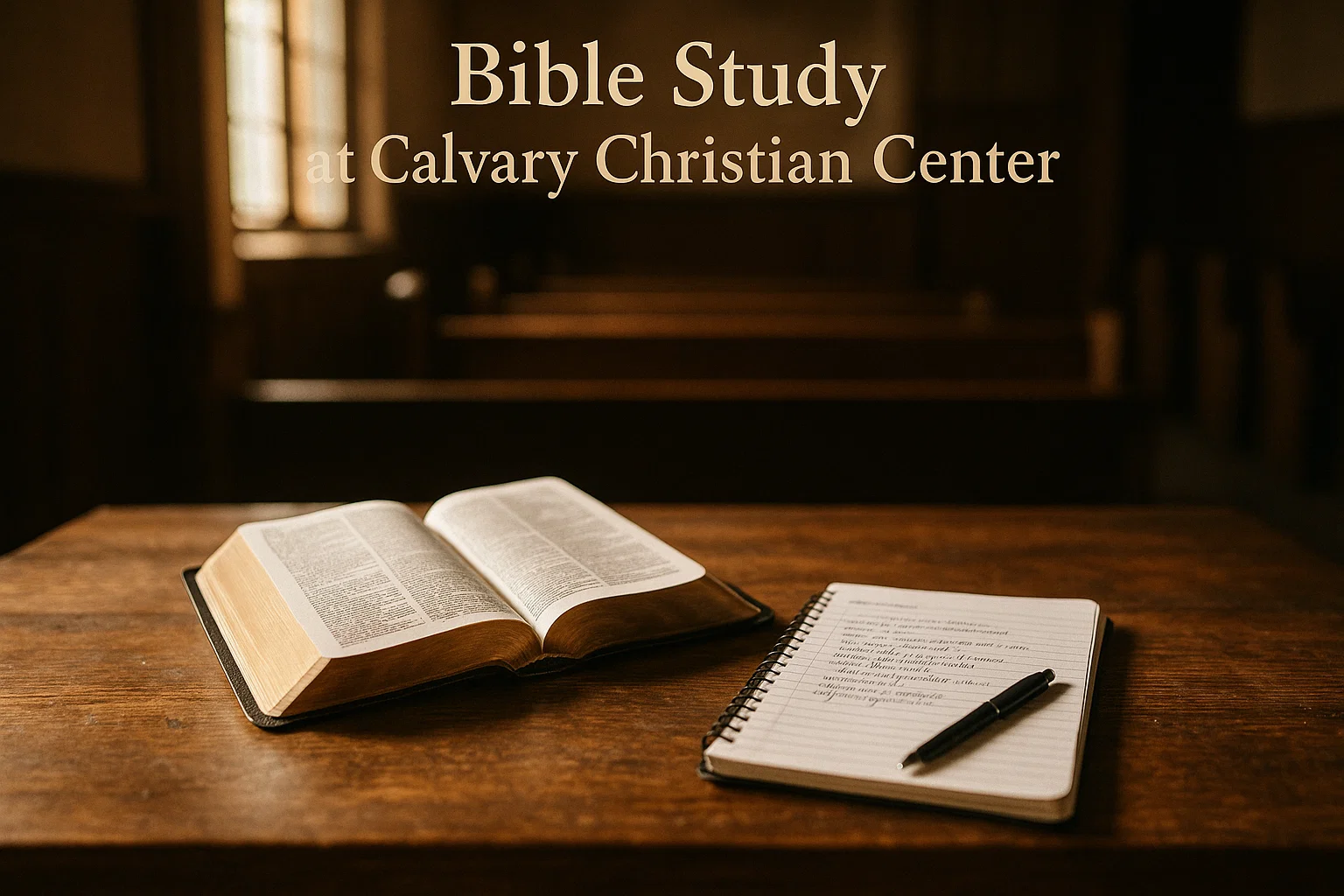 Bible and notes symbolizing spiritual growth at Calvary Christian Center