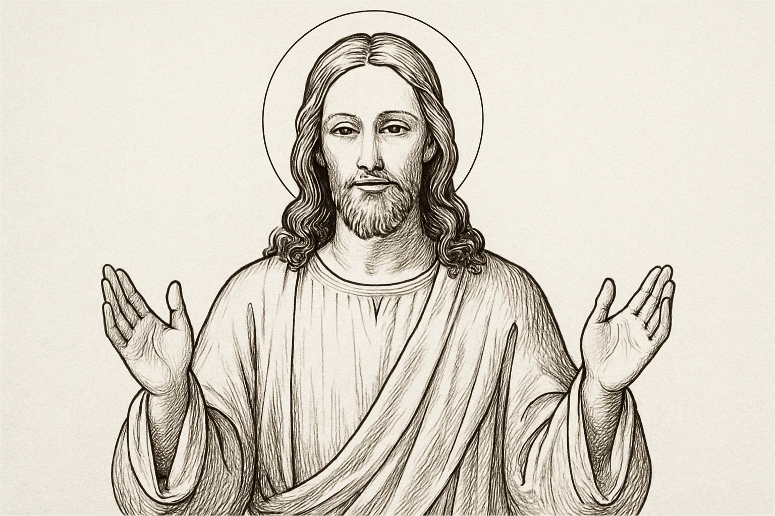 Black and white Jesus clipart showing gentle expression and faith
