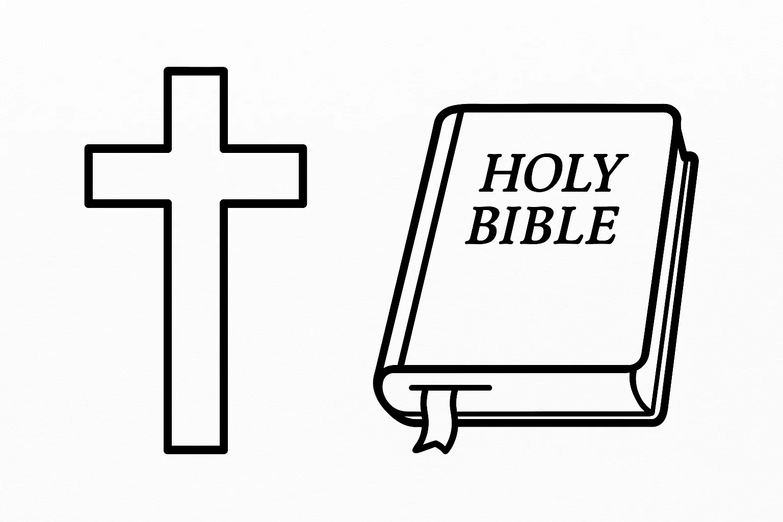 Religious clipart black and white cross and Bible outline