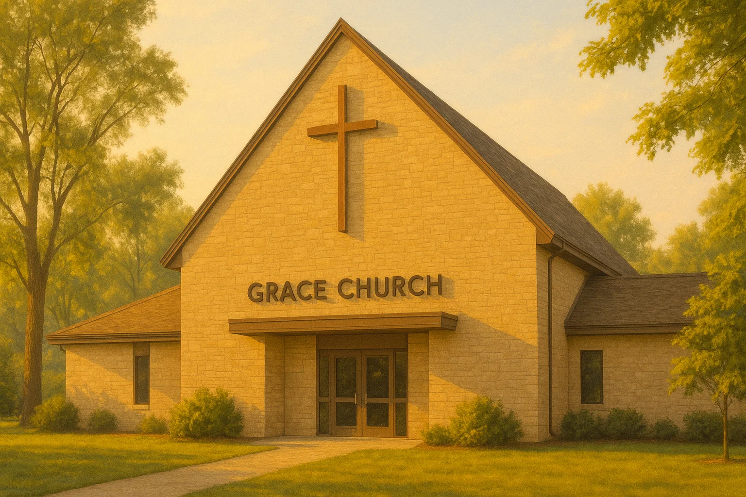 Grace Church Roseville MN church building under morning light