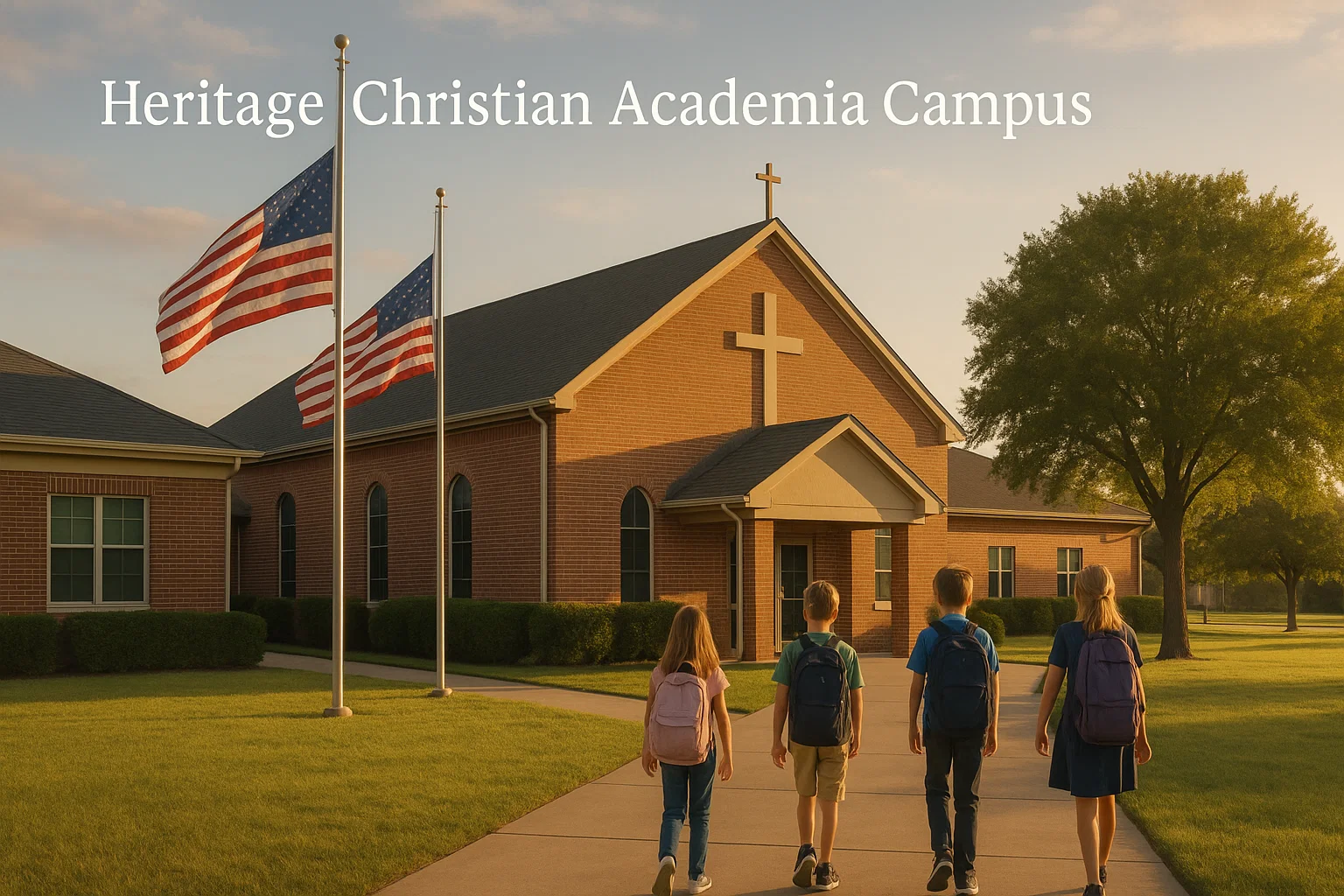 Heritage Christian Academy Rockwall students walking near chapel