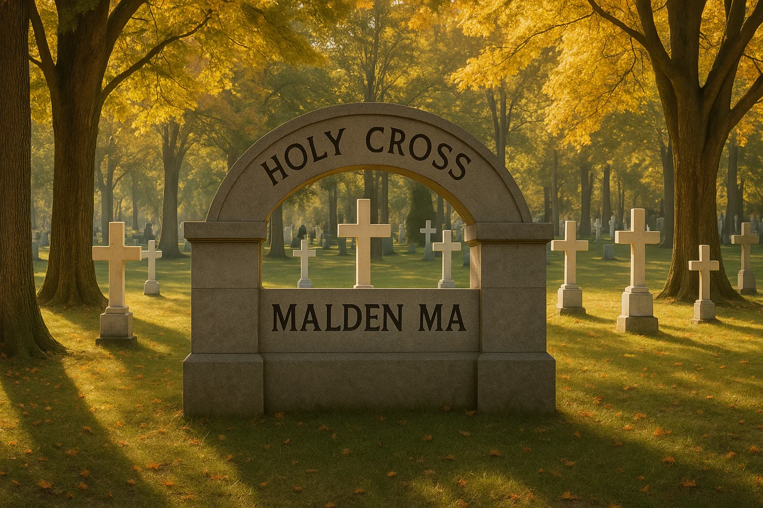 Entrance view of Holy Cross Cemetery Malden MA