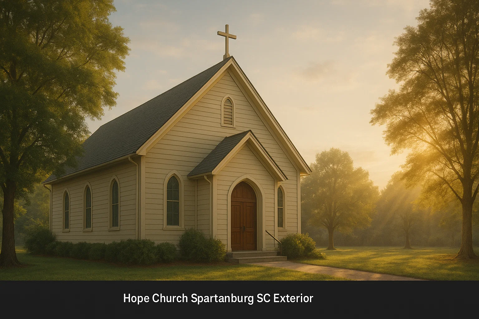 Morning view of Hope Church Spartanburg SC building with sunlight