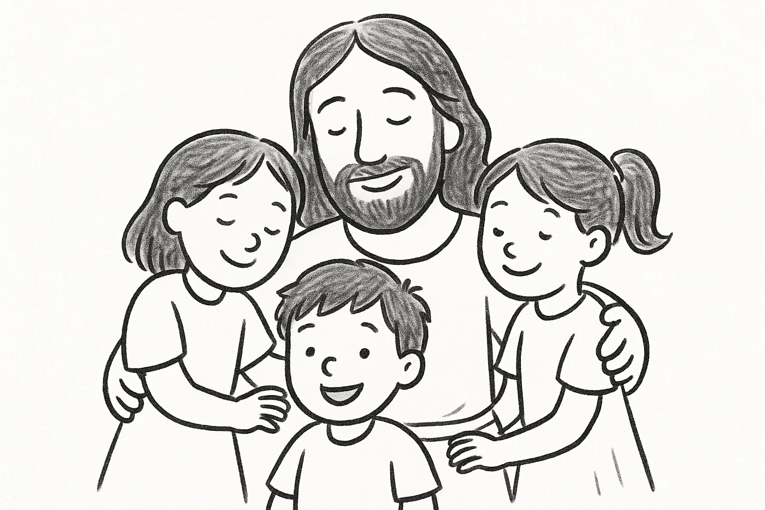 Black and white Jesus clipart easy and friendly for kids