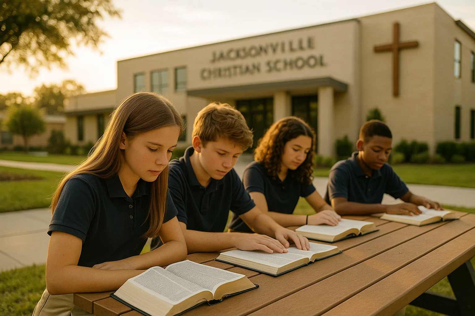 Students studying Scripture together at Potters House Christian Academy in Jacksonville under a faith-filled learning environment.