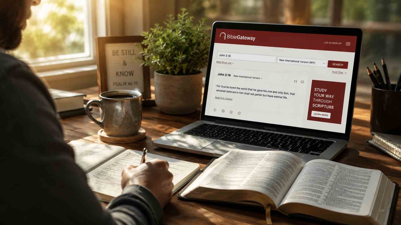 Peaceful Bible Gateway Scripture Study and Reflection Scene