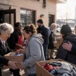 Volunteers helping families with food and clothing at Salvation Army Port Huron community center