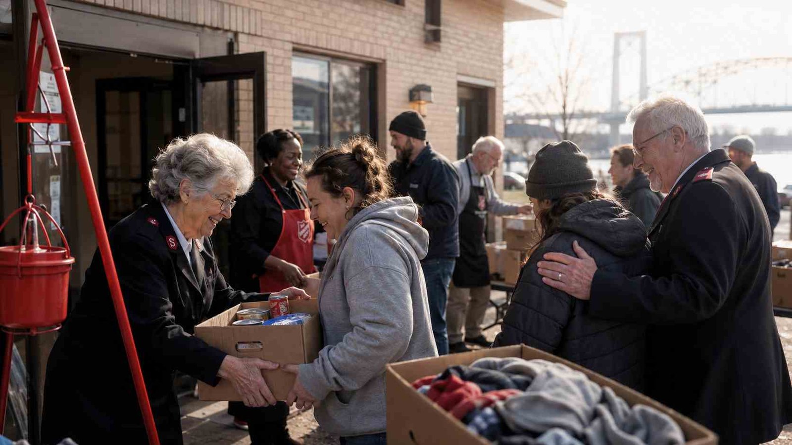 Volunteers helping families with food and clothing at Salvation Army Port Huron community center